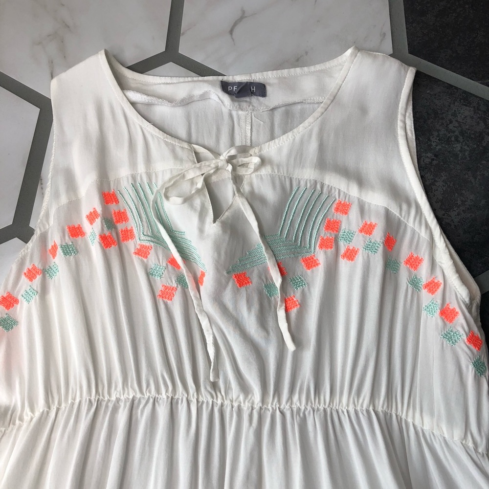 Adorable Beach Cover-Up / Lightweight shear dress / peach turquoise embroidered